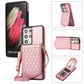 Rhombic Texture RFID Phone Case with Lanyard & Mirror