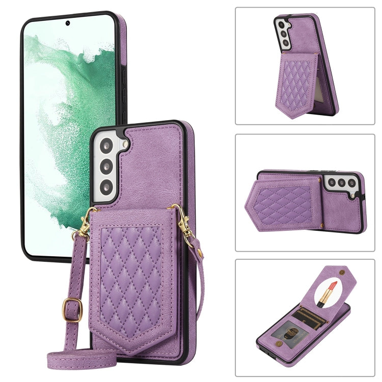 Rhombic Texture RFID Phone Case with Lanyard & Mirror
