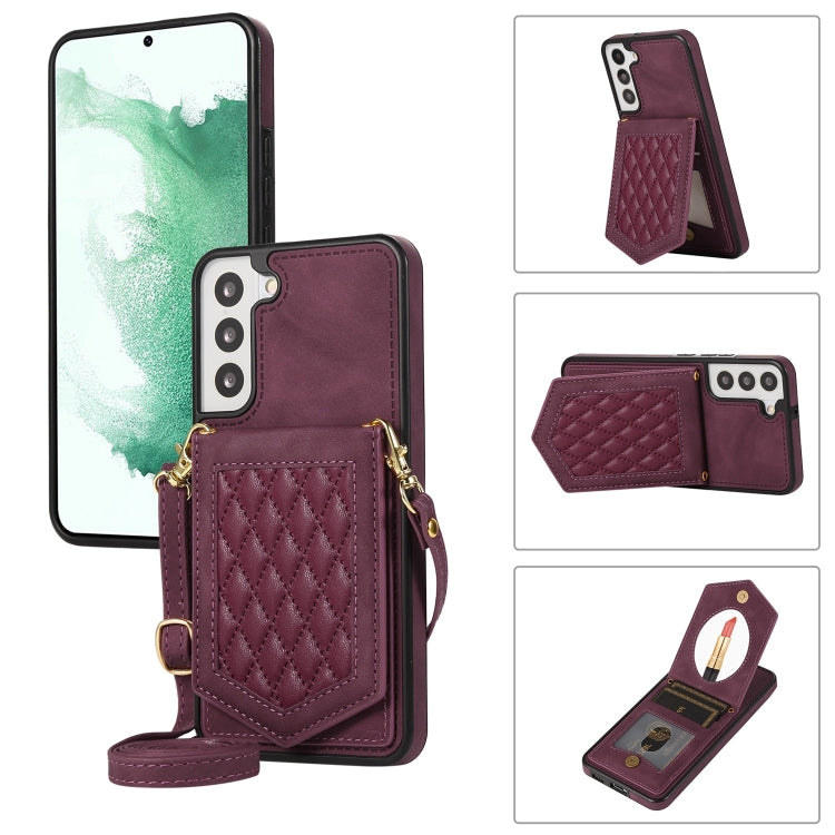 Rhombic Texture RFID Phone Case with Lanyard & Mirror