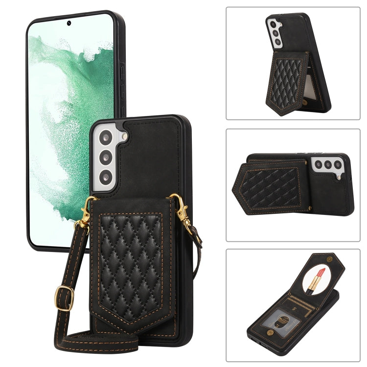 Rhombic Texture RFID Phone Case with Lanyard & Mirror