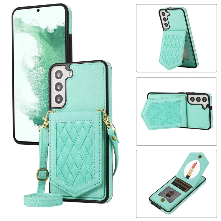 Rhombic Texture RFID Phone Case with Lanyard & Mirror