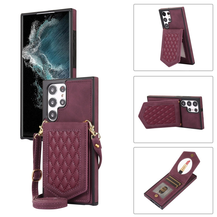 Rhombic Texture RFID Phone Case with Lanyard & Mirror