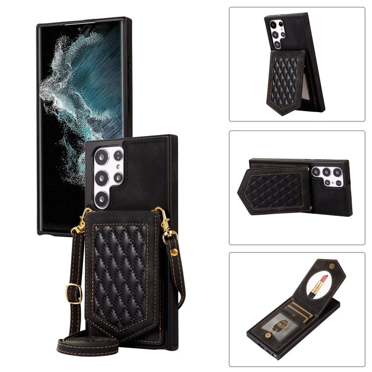 Rhombic Texture RFID Phone Case with Lanyard & Mirror