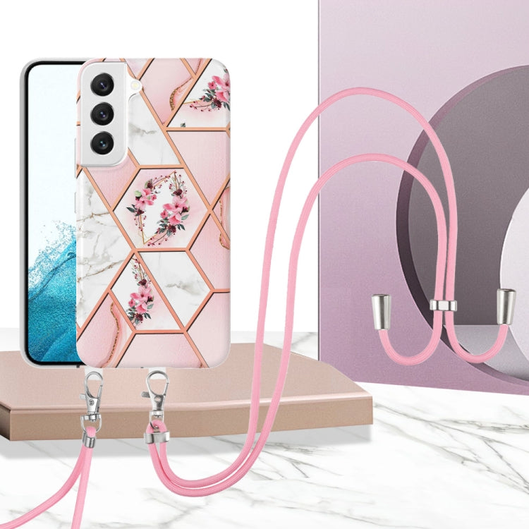 Splicing Marble Flower IMD TPU Phone Case with Lanyard