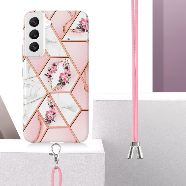 Splicing Marble Flower IMD TPU Phone Case with Lanyard