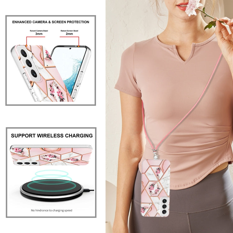 Splicing Marble Flower IMD TPU Phone Case with Lanyard