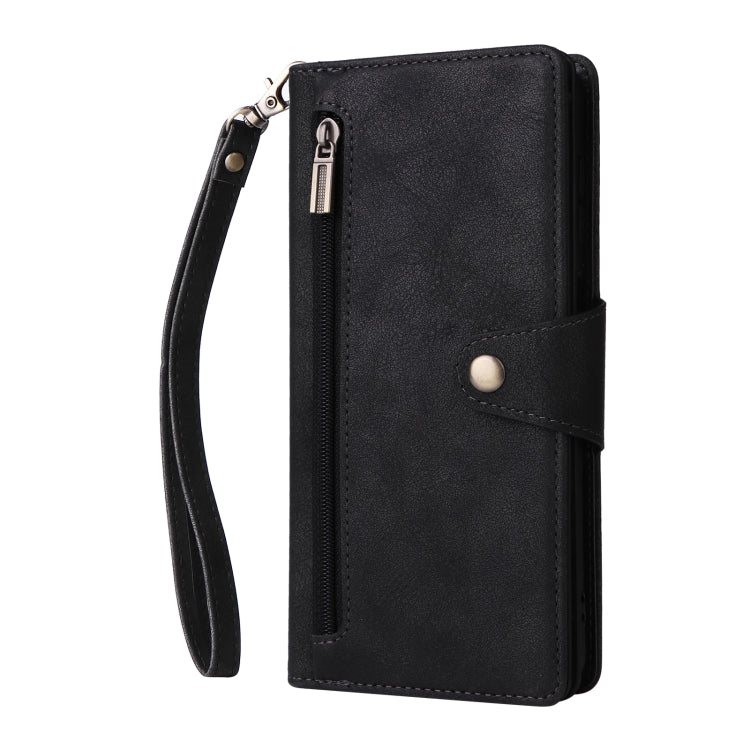 Rivet Buckle 9 Cards Three Fold Leather Phone Case