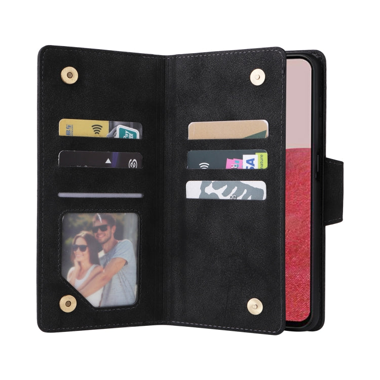 Rivet Buckle 9 Cards Three Fold Leather Phone Case