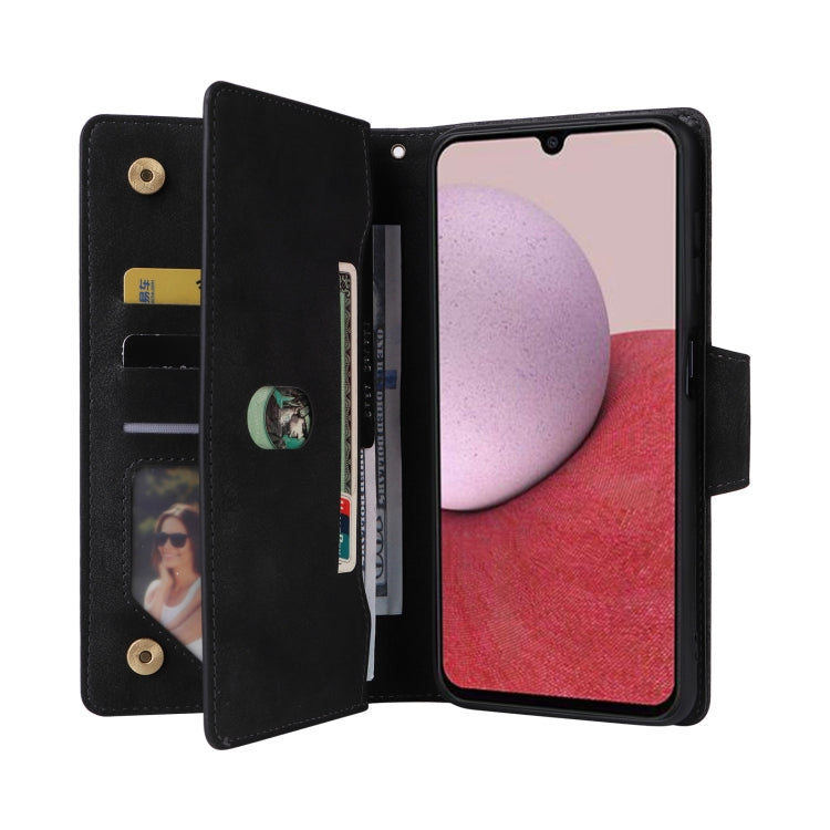 Rivet Buckle 9 Cards Three Fold Leather Phone Case