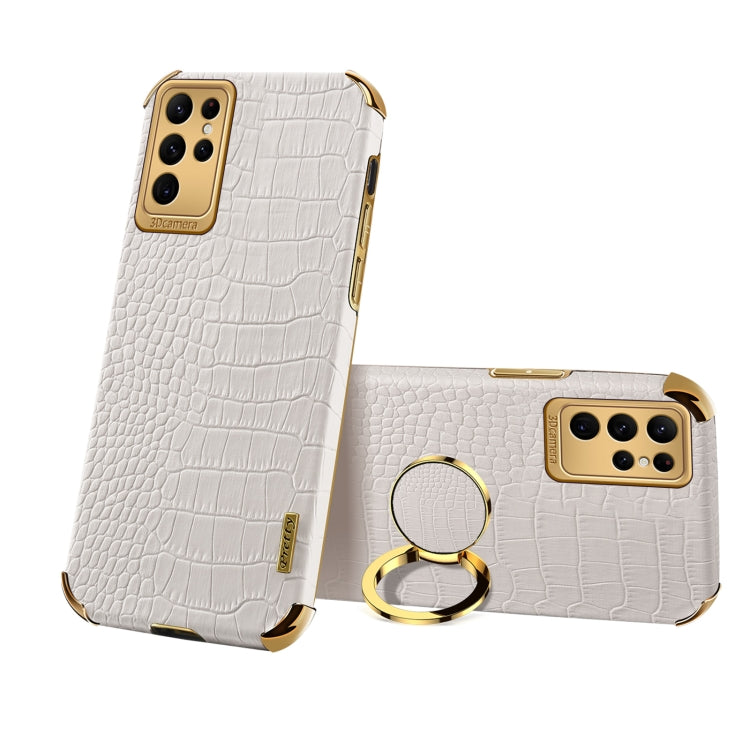 6D Electroplating Crocodile Texture Phone Case With Holder
