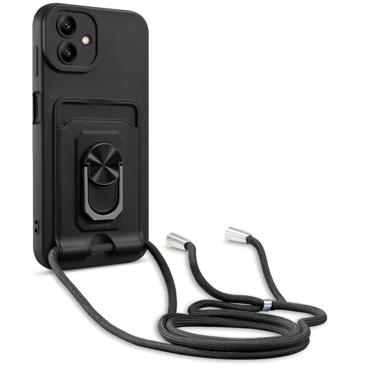 Ring Kickstand Card Wallet TPU Phone Case with Lanyard
