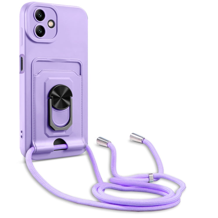 Ring Kickstand Card Wallet TPU Phone Case with Lanyard