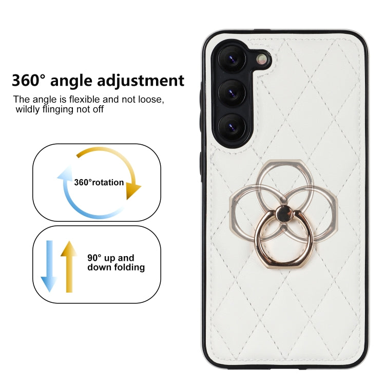 Rhombic PU Leather Phone Case with Ring Holder