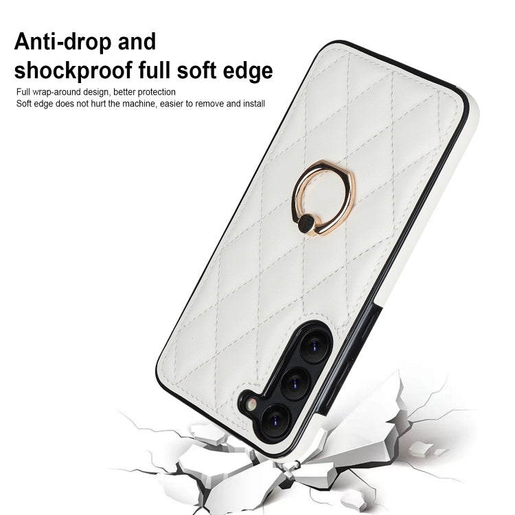Rhombic PU Leather Phone Case with Ring Holder