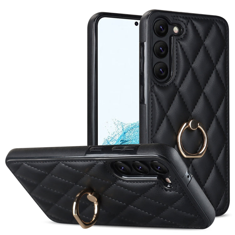 Rhombic PU Leather Phone Case with Ring Holder