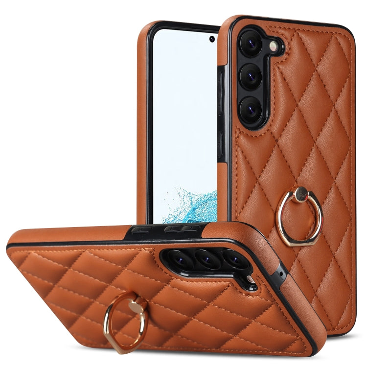 Rhombic PU Leather Phone Case with Ring Holder