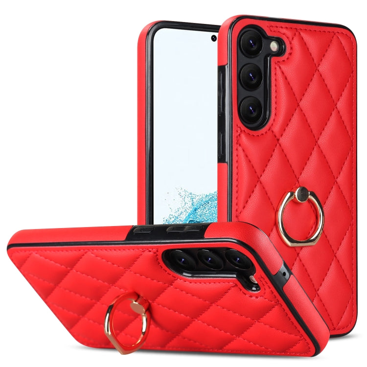 Rhombic PU Leather Phone Case with Ring Holder