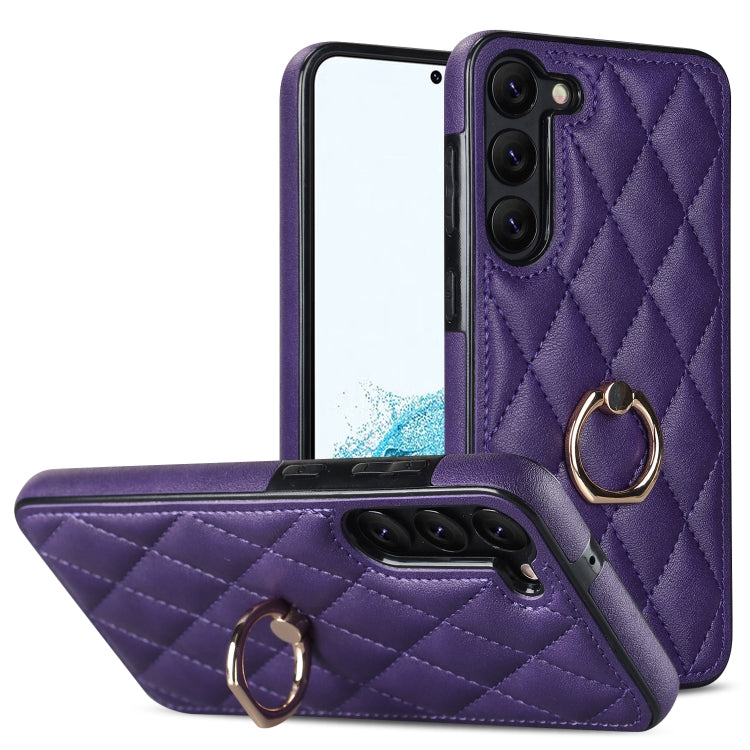 Rhombic PU Leather Phone Case with Ring Holder