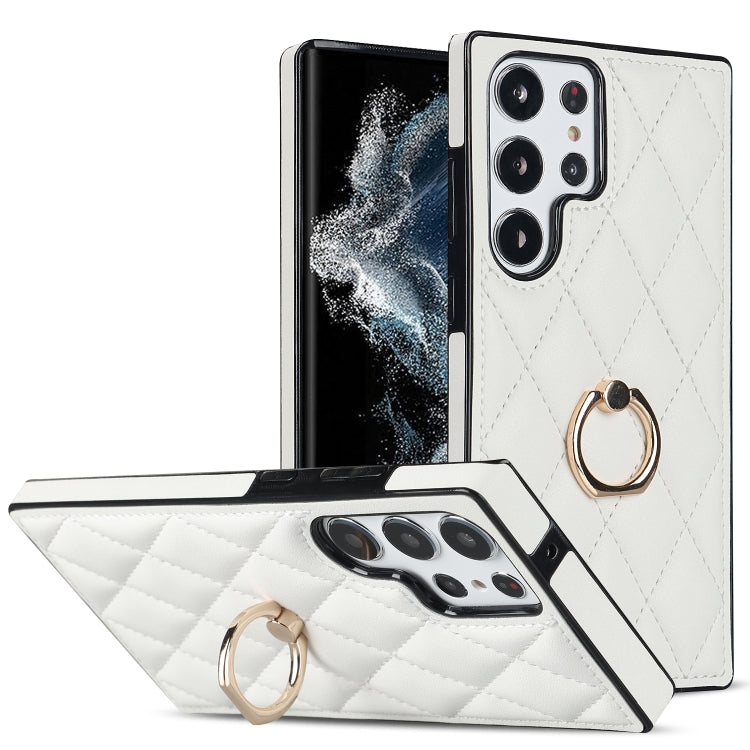 Rhombic PU Leather Phone Case with Ring Holder