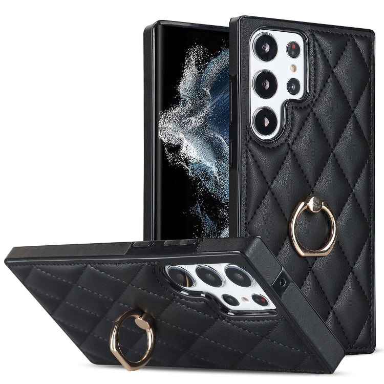 Rhombic PU Leather Phone Case with Ring Holder