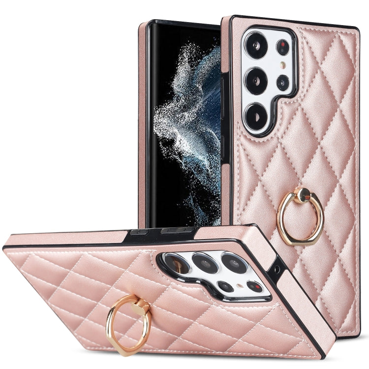 Rhombic PU Leather Phone Case with Ring Holder