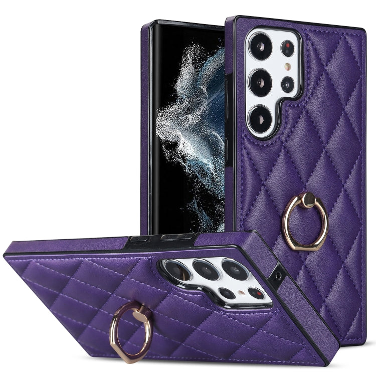 Rhombic PU Leather Phone Case with Ring Holder