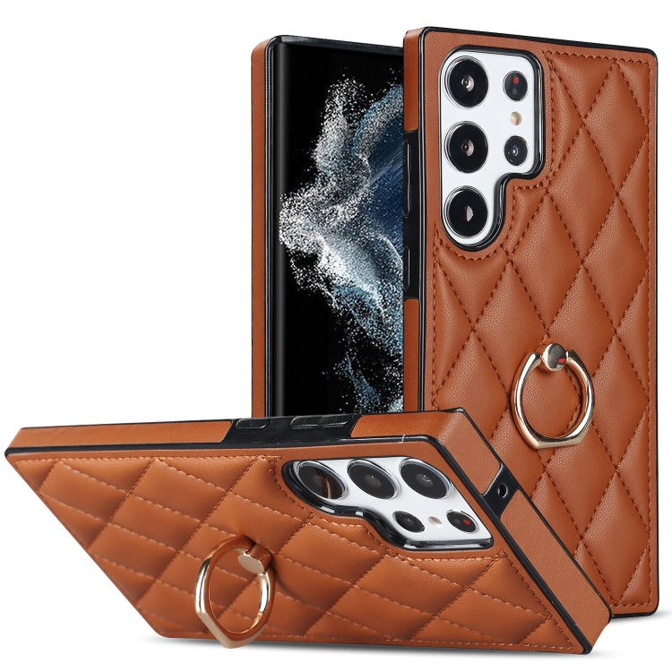 Rhombic PU Leather Phone Case with Ring Holder