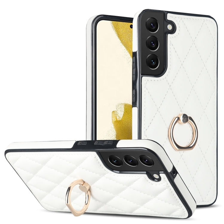 Rhombic PU Leather Phone Case with Ring Holder