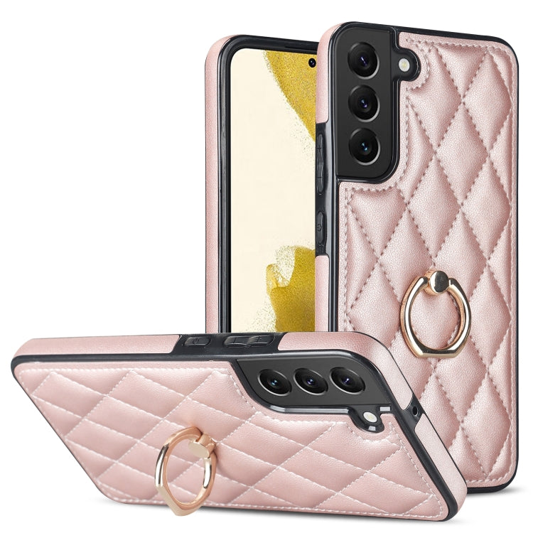 Rhombic PU Leather Phone Case with Ring Holder