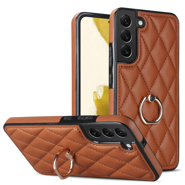 Rhombic PU Leather Phone Case with Ring Holder