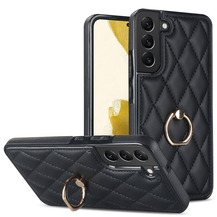 Rhombic PU Leather Phone Case with Ring Holder