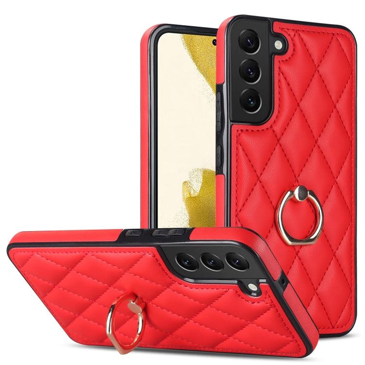 Rhombic PU Leather Phone Case with Ring Holder