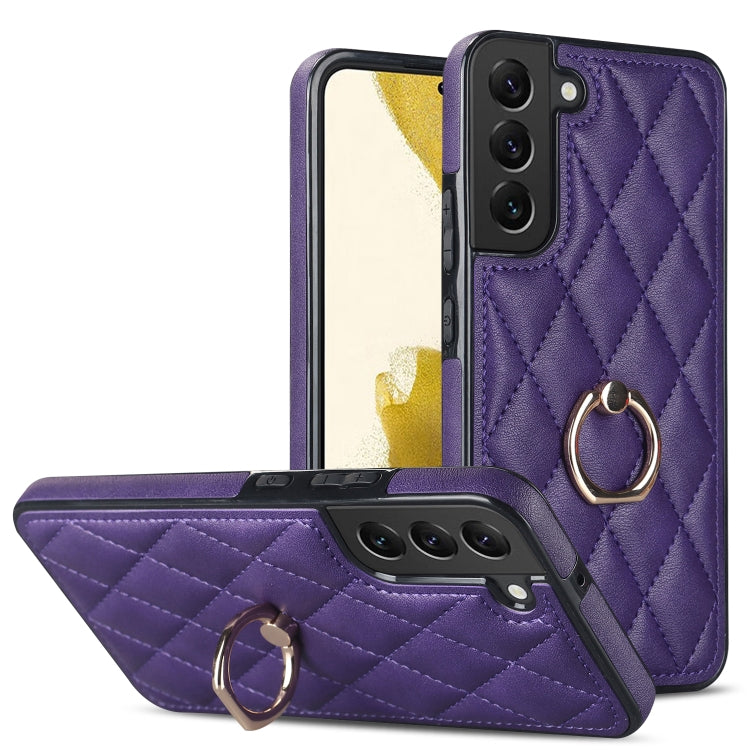 Rhombic PU Leather Phone Case with Ring Holder