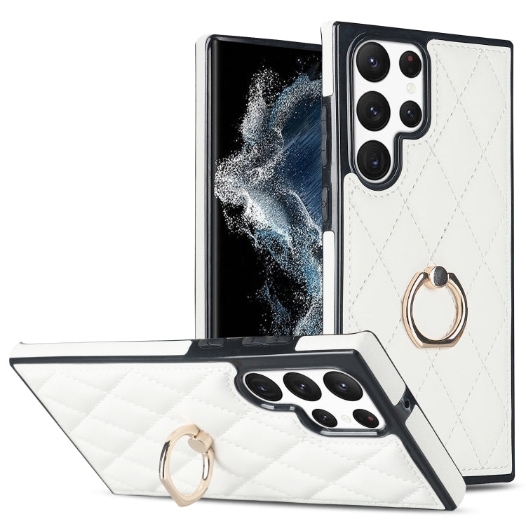 Rhombic PU Leather Phone Case with Ring Holder
