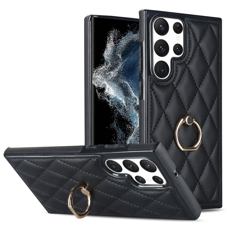 Rhombic PU Leather Phone Case with Ring Holder