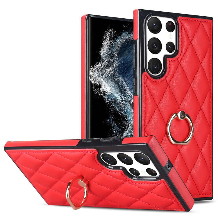 Rhombic PU Leather Phone Case with Ring Holder