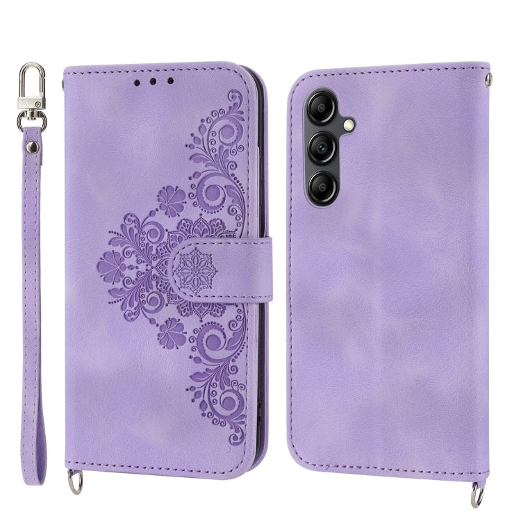 Skin-feel Flowers Embossed Wallet Leather Phone Case