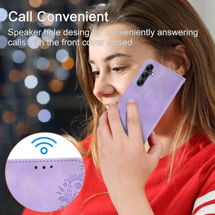 Skin-feel Flowers Embossed Wallet Leather Phone Case