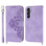 Skin-feel Flowers Embossed Wallet Leather Phone Case