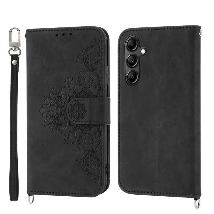 Skin-feel Flowers Embossed Wallet Leather Phone Case