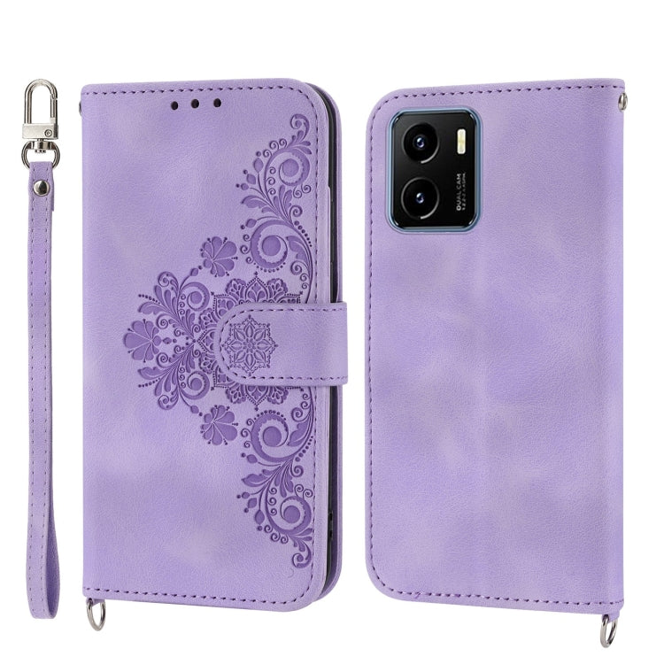 Skin-feel Flowers Embossed Wallet Leather Phone Case