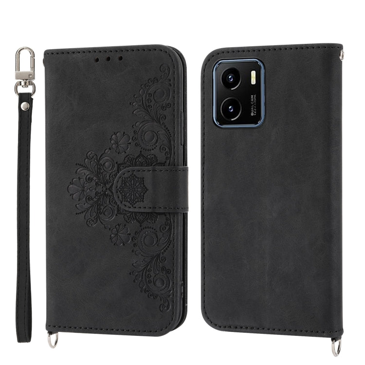 Skin-feel Flowers Embossed Wallet Leather Phone Case