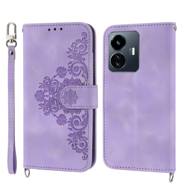 Skin-feel Flowers Embossed Wallet Leather Phone Case