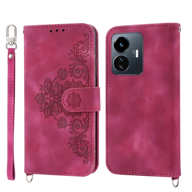 Skin-feel Flowers Embossed Wallet Leather Phone Case