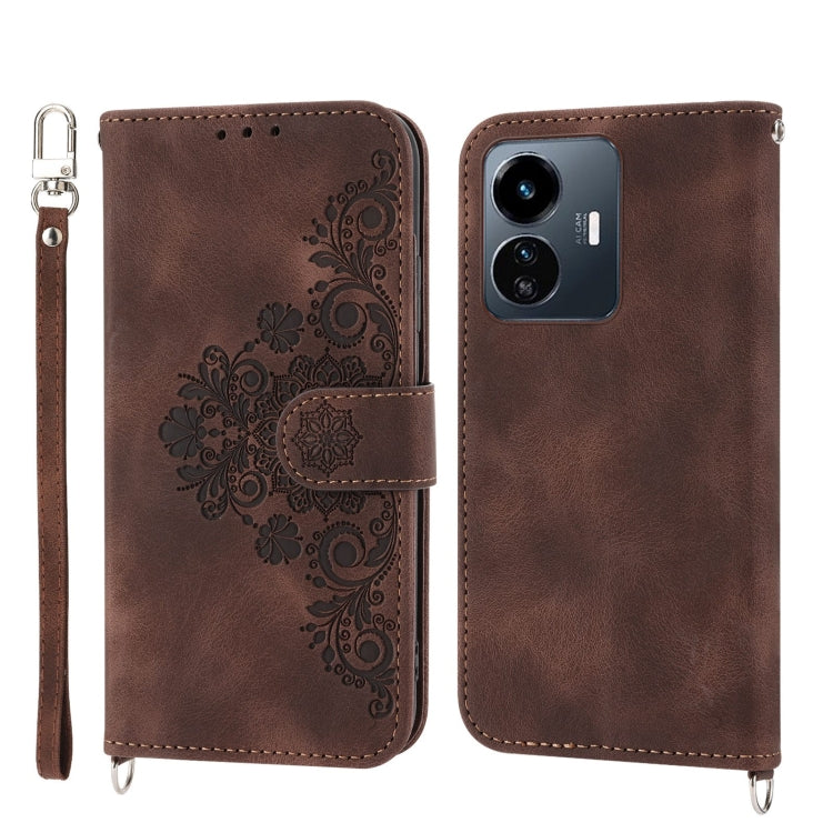 Skin-feel Flowers Embossed Wallet Leather Phone Case