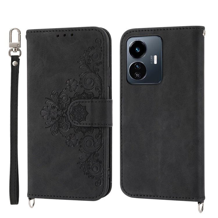 Skin-feel Flowers Embossed Wallet Leather Phone Case