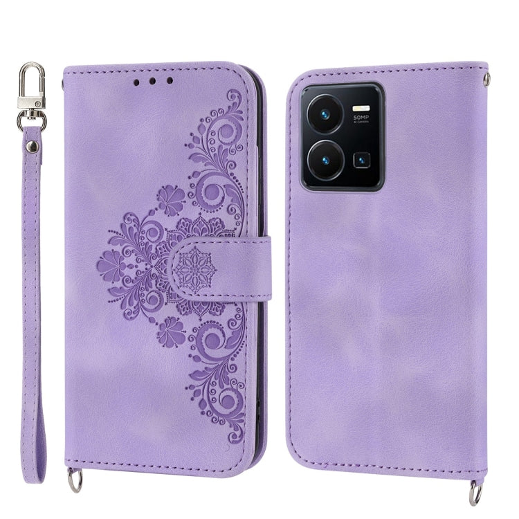 Skin-feel Flowers Embossed Wallet Leather Phone Case