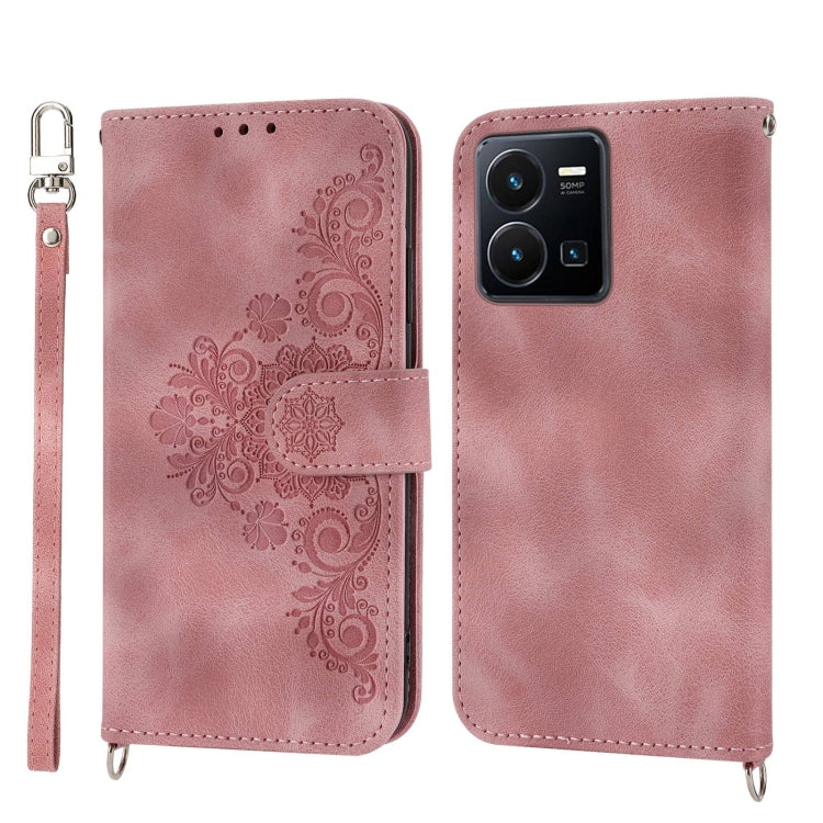 Skin-feel Flowers Embossed Wallet Leather Phone Case