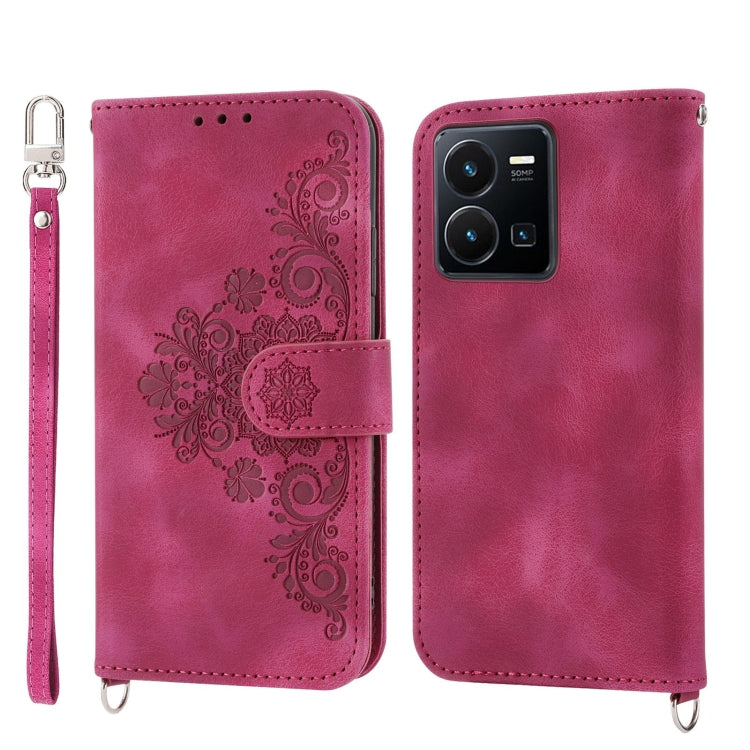 Skin-feel Flowers Embossed Wallet Leather Phone Case