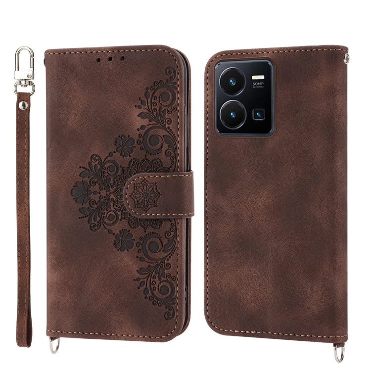 Skin-feel Flowers Embossed Wallet Leather Phone Case